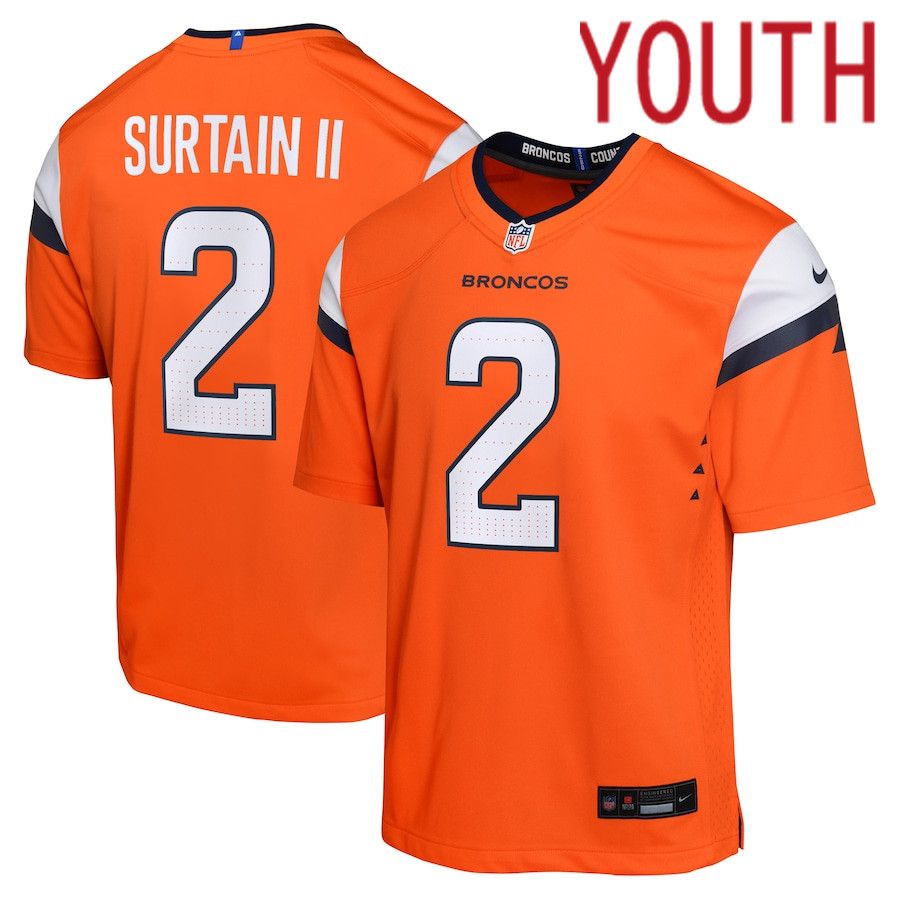Youth Denver Broncos 2 Patrick Surtain II Nike Orange Game NFL Jersey